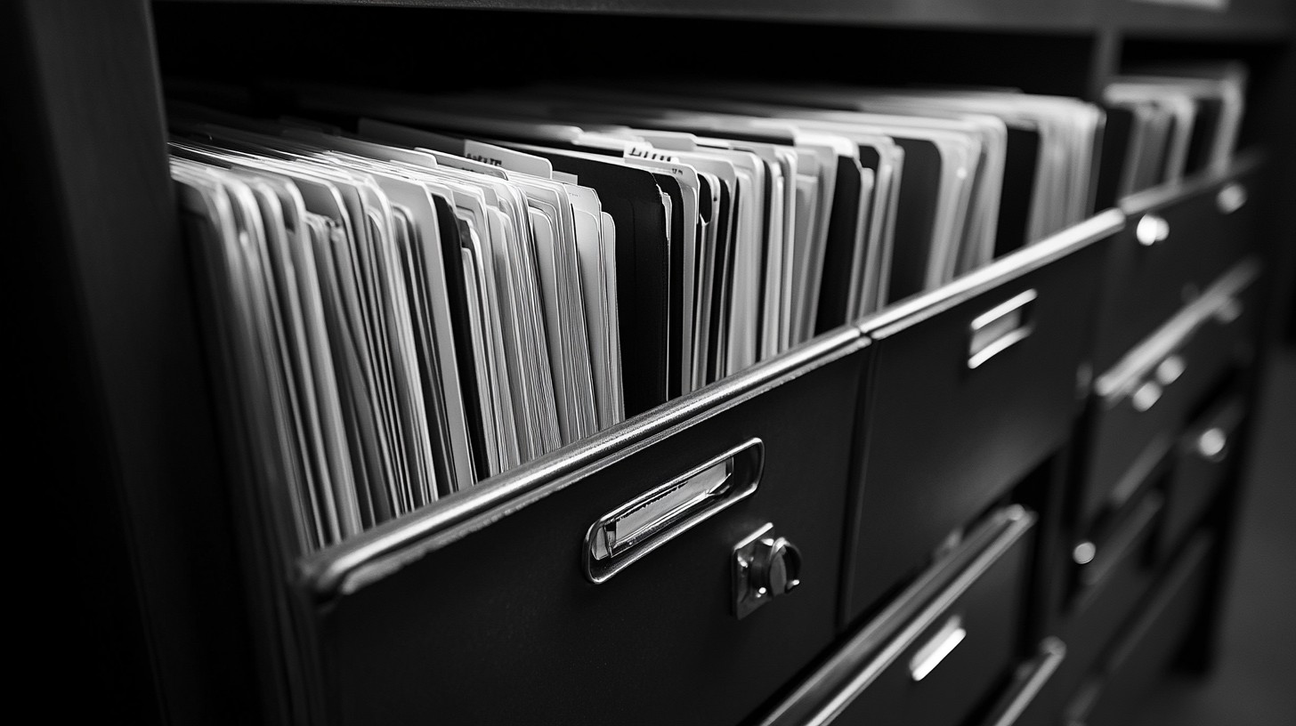 a neat file cabinet with clearly labeled folders in a well-organized office.
