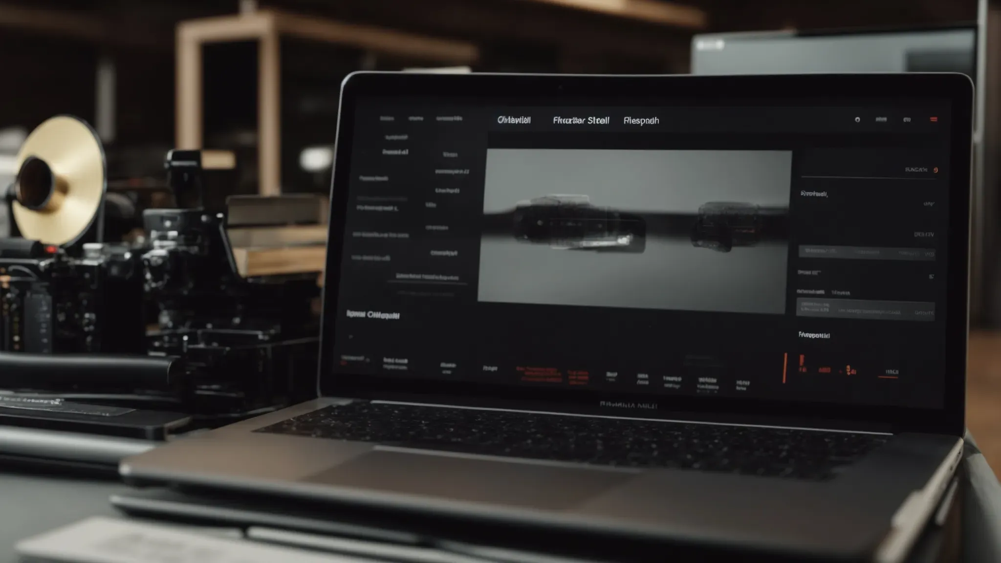 a film reel and a clapperboard rest beside a laptop displaying a streaming service interface on its screen.