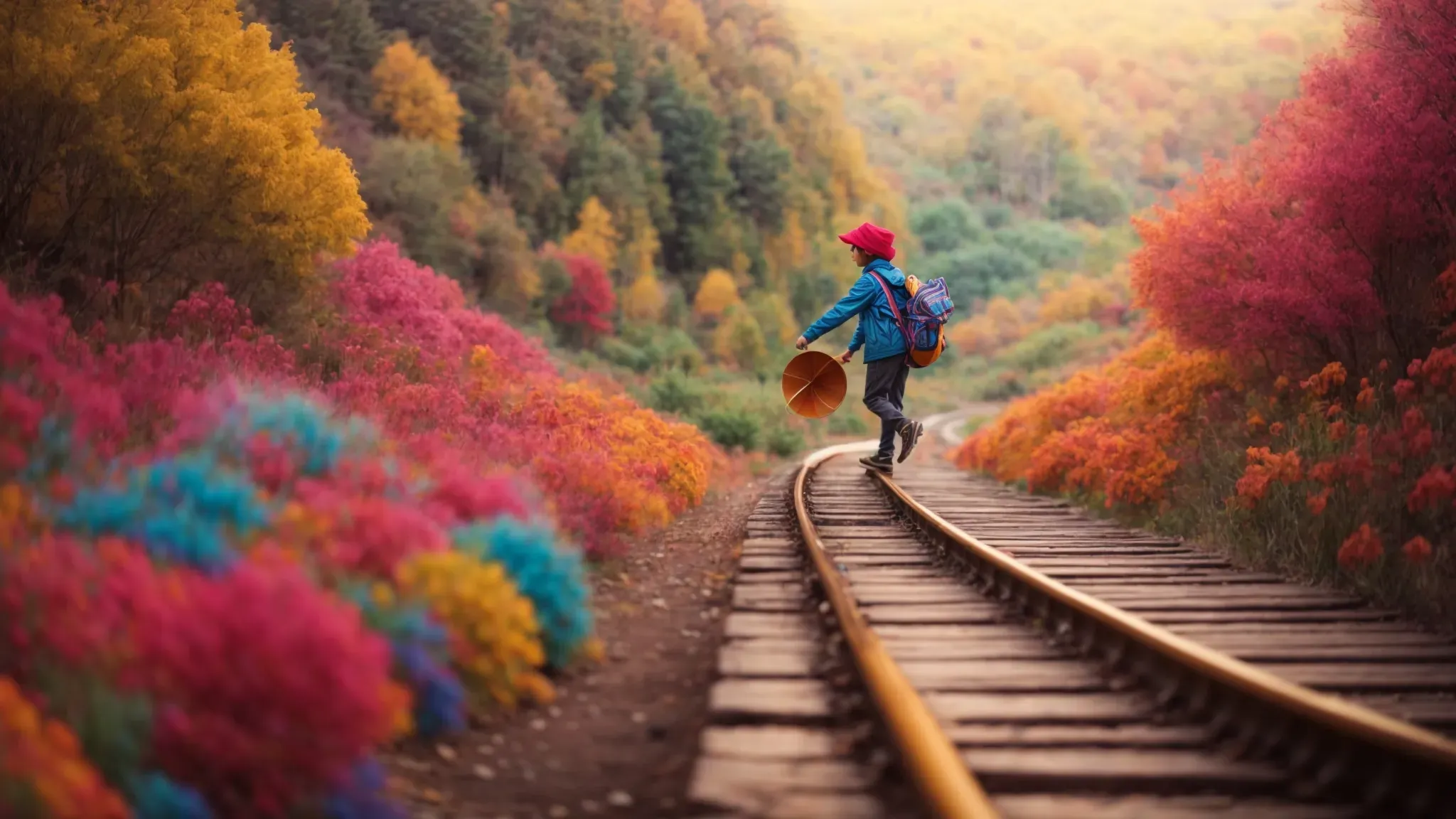 a colorful animated character journeys through a whimsically drawn landscape, their every step in sync with the music's rhythm.