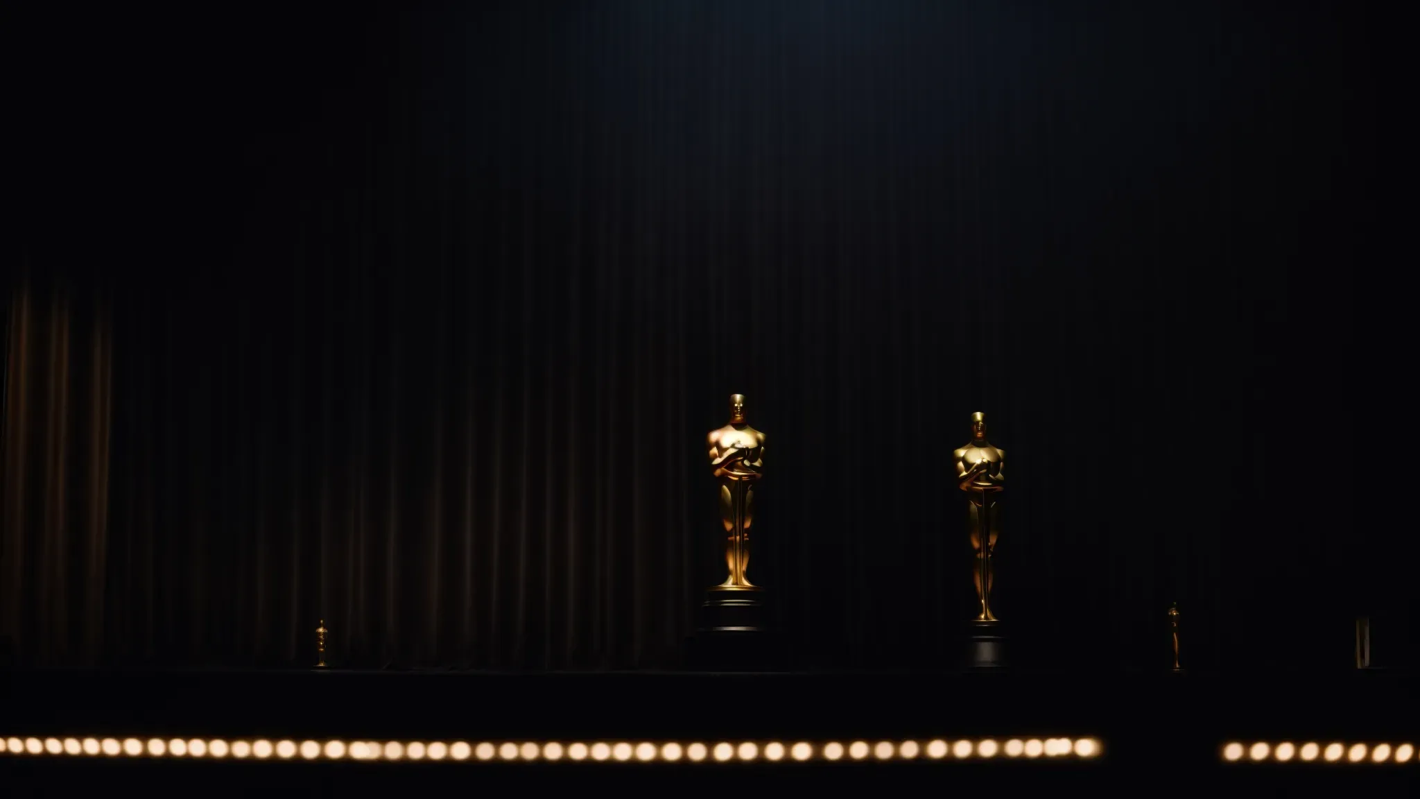 a stage illuminated by a single spotlight where an oscar statue for best original screenplay stands prominently.