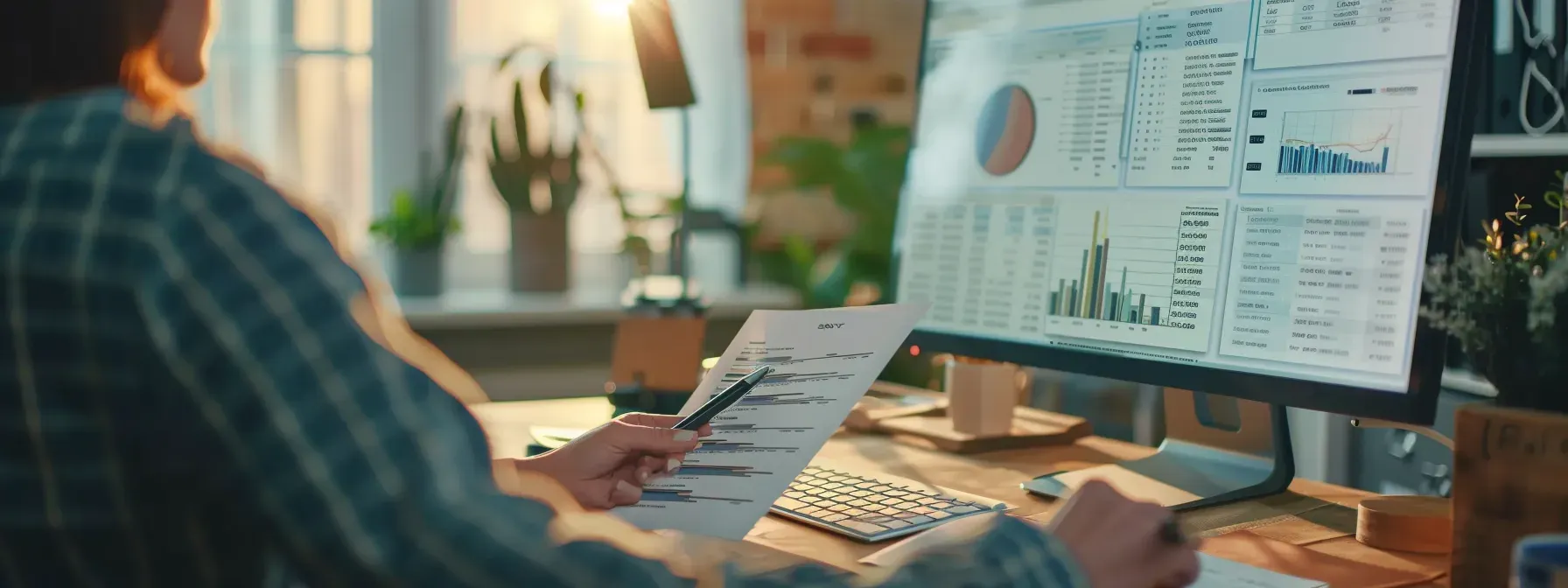 a person reviewing financial documents and budgets on a computer screen.