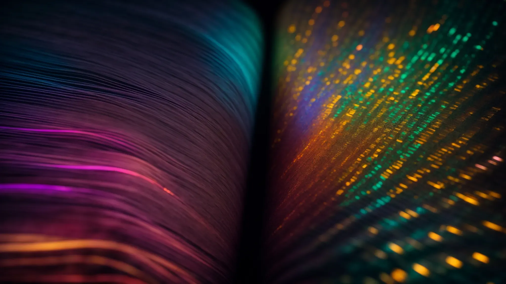 an open book emits a vivid spectrum of light, symbolizing the transformation of scripts across various media.