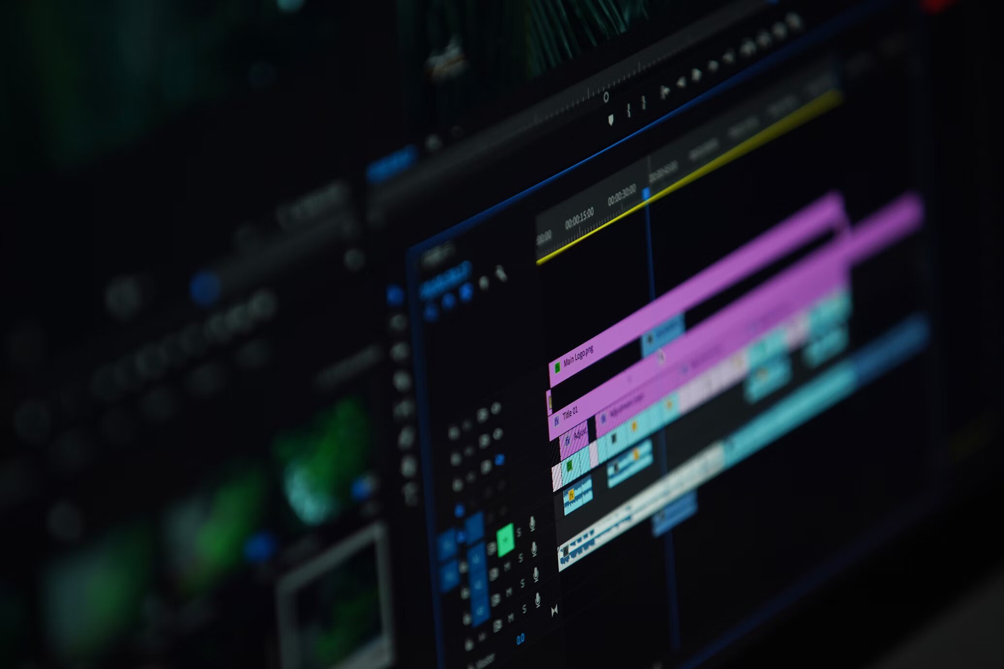 a filmmaker reviews footage on a widescreen monitor in a dark editing suite, deeply focused on the visual impact of different aspect ratios.