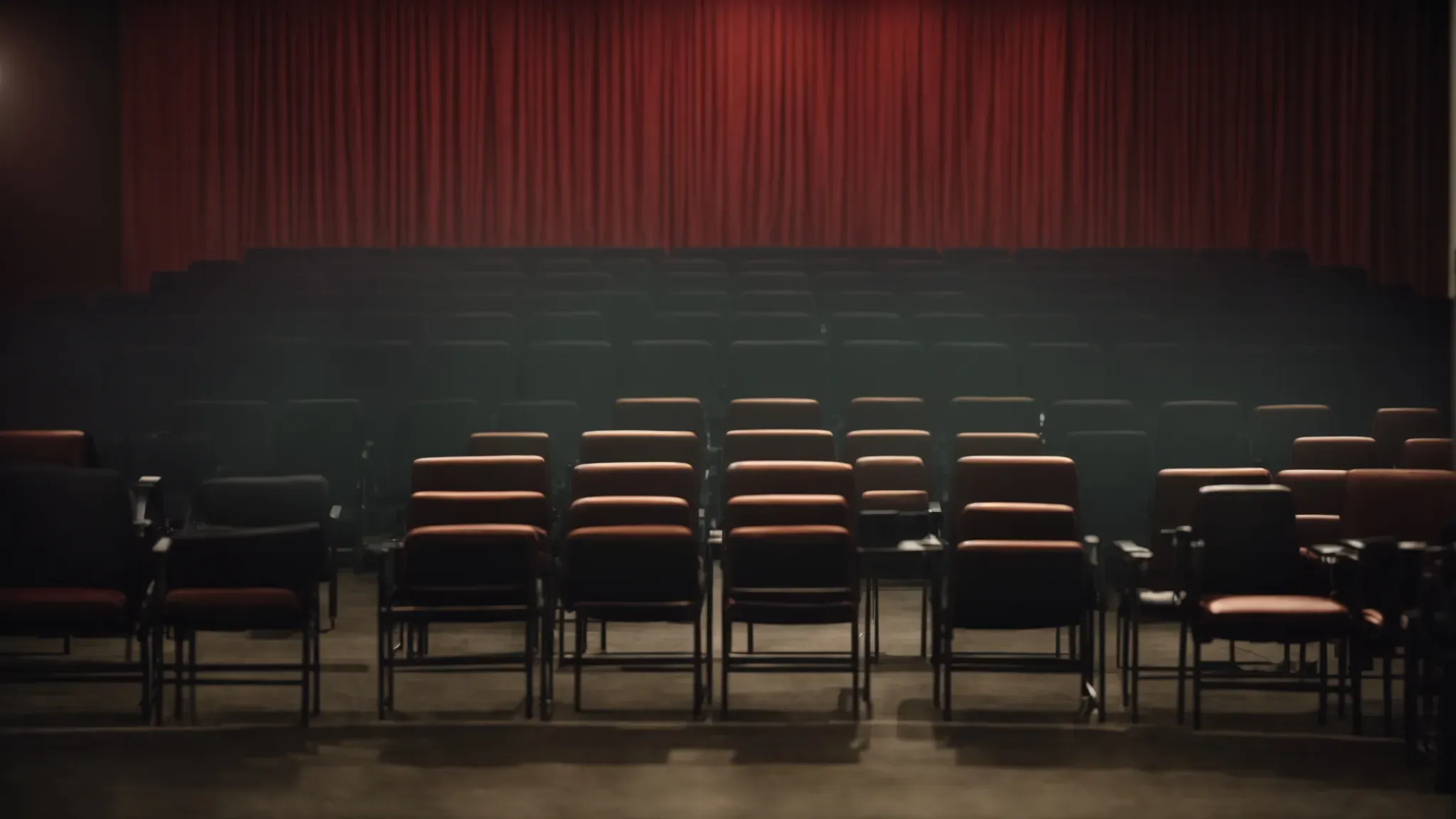 a director chairs positioned in front of a large movie screen showcasing vibrant scenes.