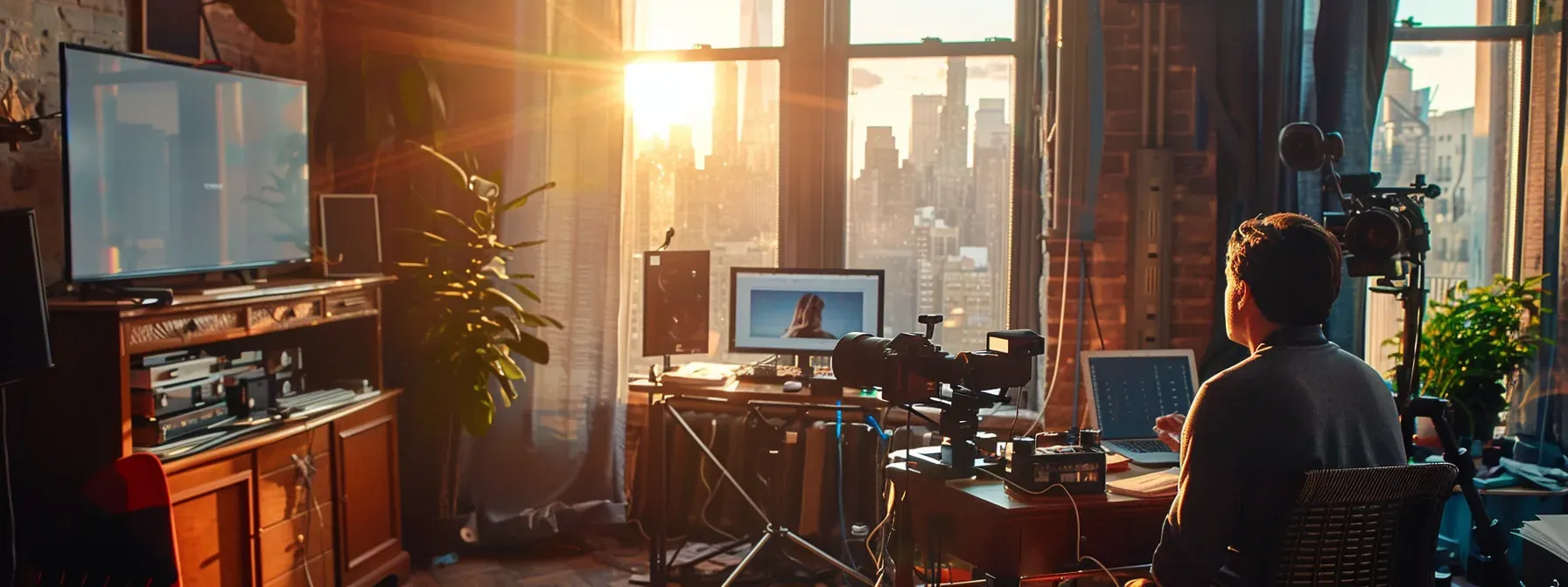 a video producer in new york city showcasing high-quality product videos to potential clients.