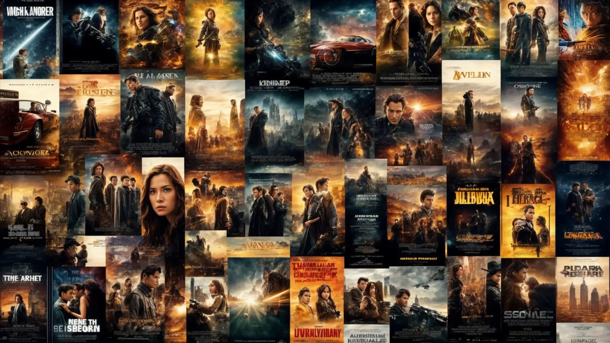 a diverse collection of movie posters from the 2000s, featuring iconic characters and scenes from genre-defining films.