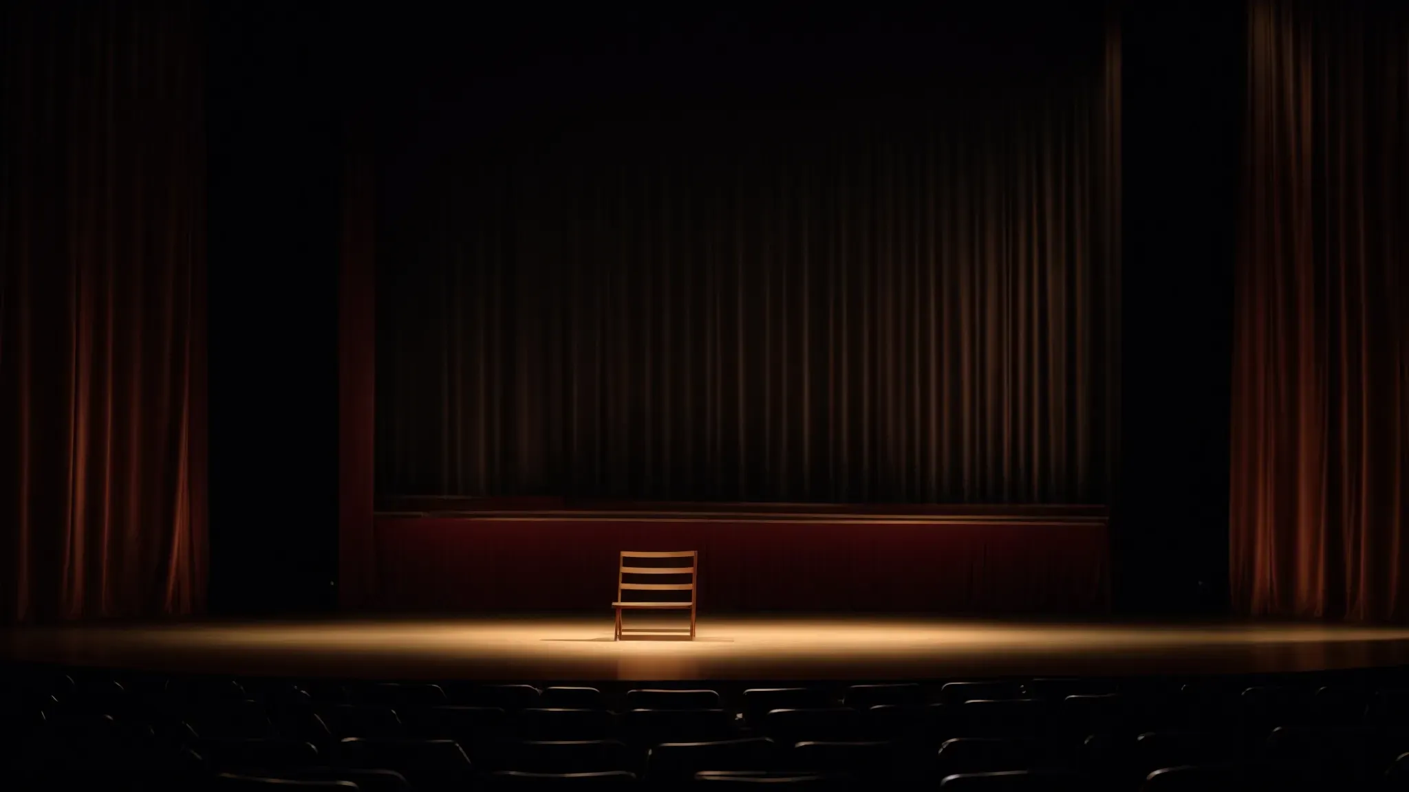 a spotlight illuminating an empty stage set for a performance, awaiting the arrival of an audience.