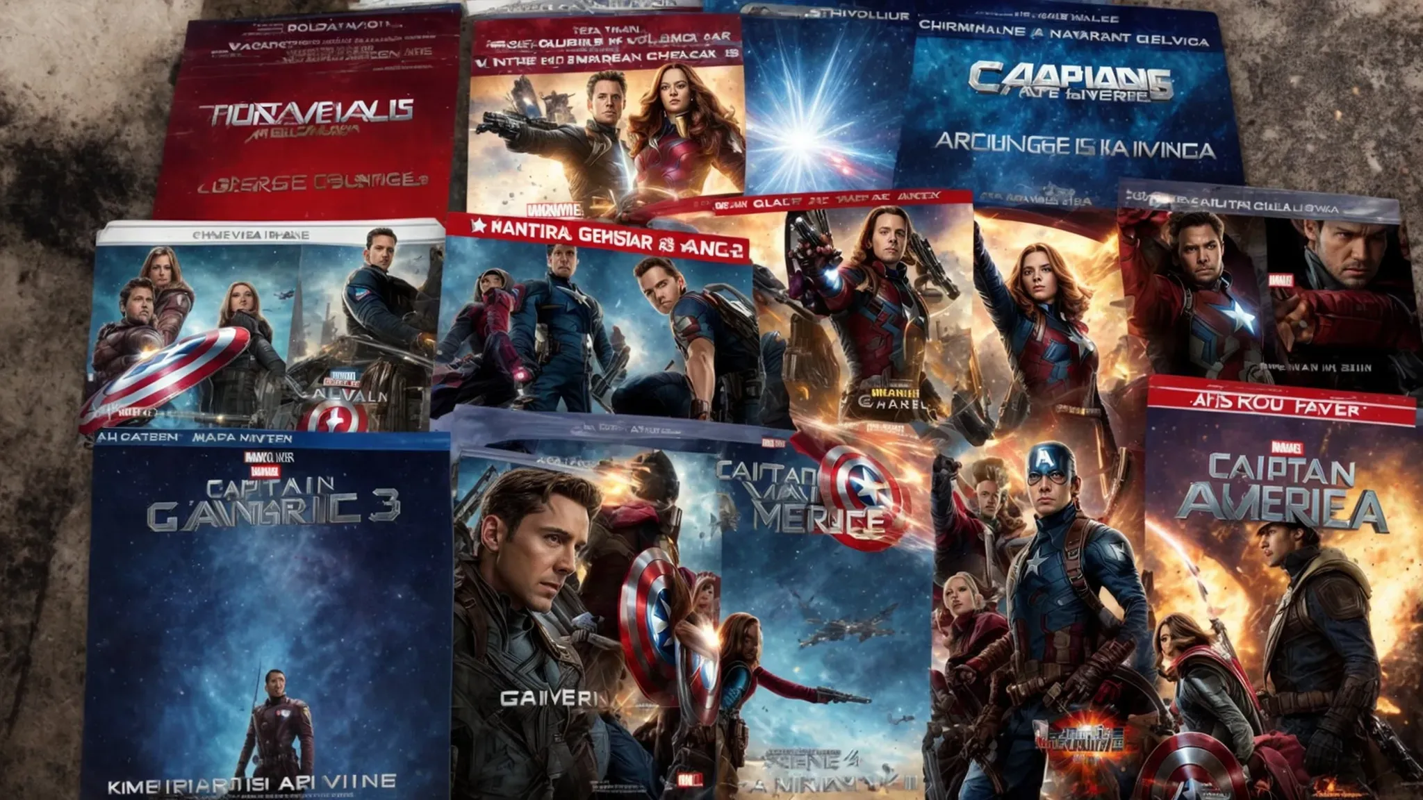 a collection of marvel movie dvds arranged in chronological order, starting with captain america: the first avenger and ending with guardians of the galaxy vol. 3.