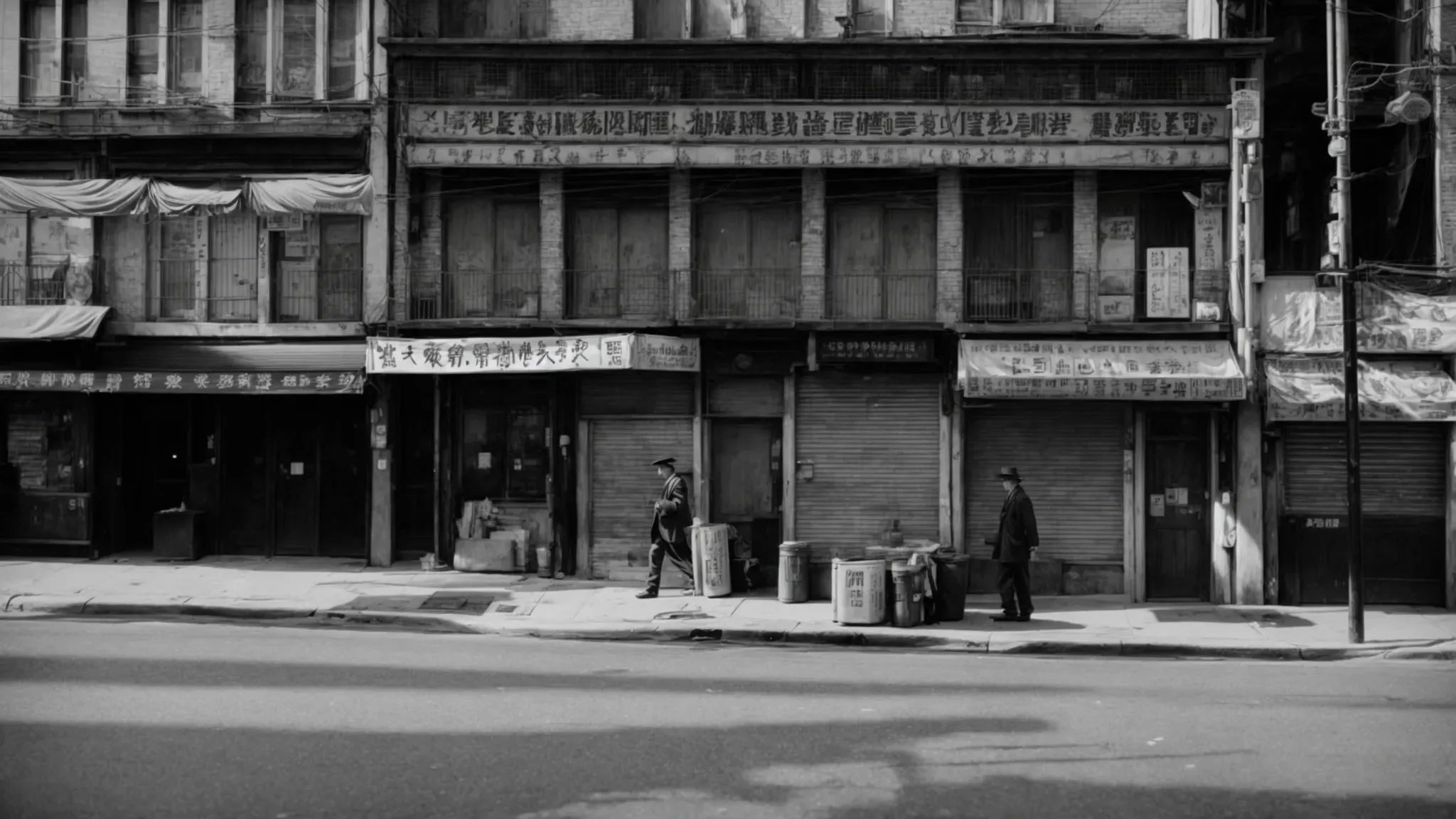 a gritty street in chinatown with harsh shadows and a noir atmosphere evokes the essence of a classic thriller.