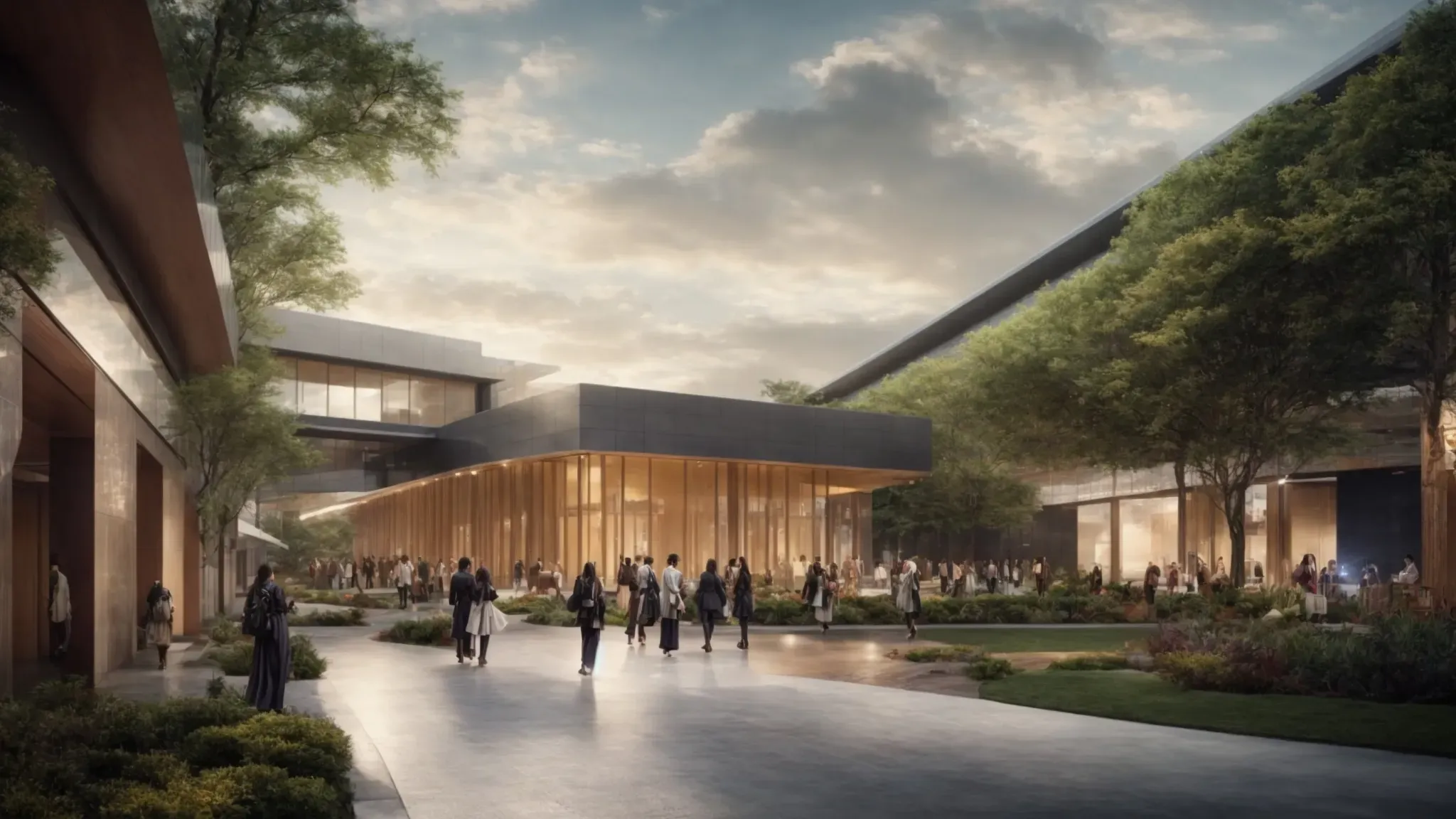 a diverse montage of vibrant scenes including technological innovations, bustling fashion runways, serene educational campuses, scenic travel destinations, and dynamic financial environments, all creatively blended to depict the agency's wide-ranging expertise.