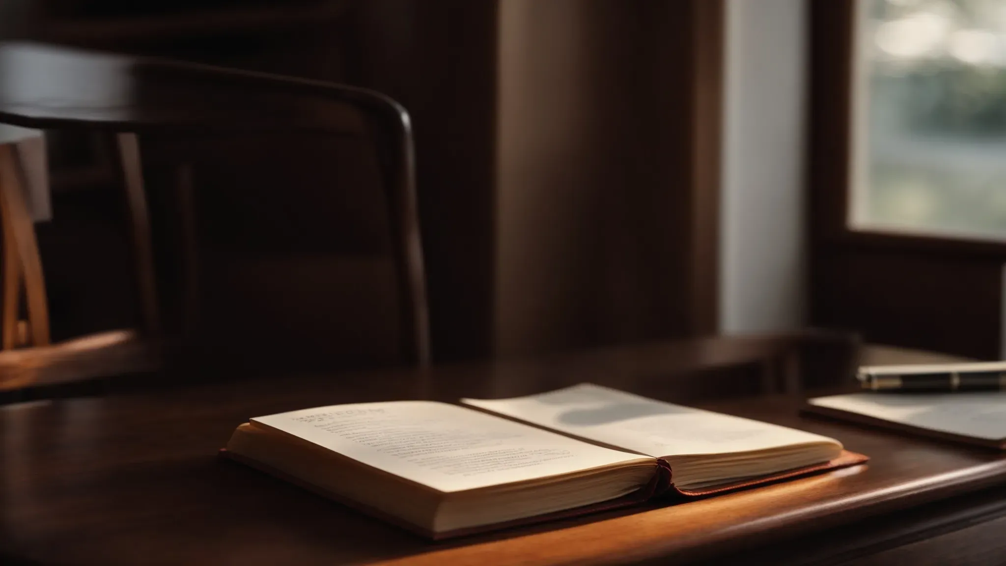 a screenplay bound neatly on a polished wooden table, ready to be shared, with a soft light illuminating its pages.