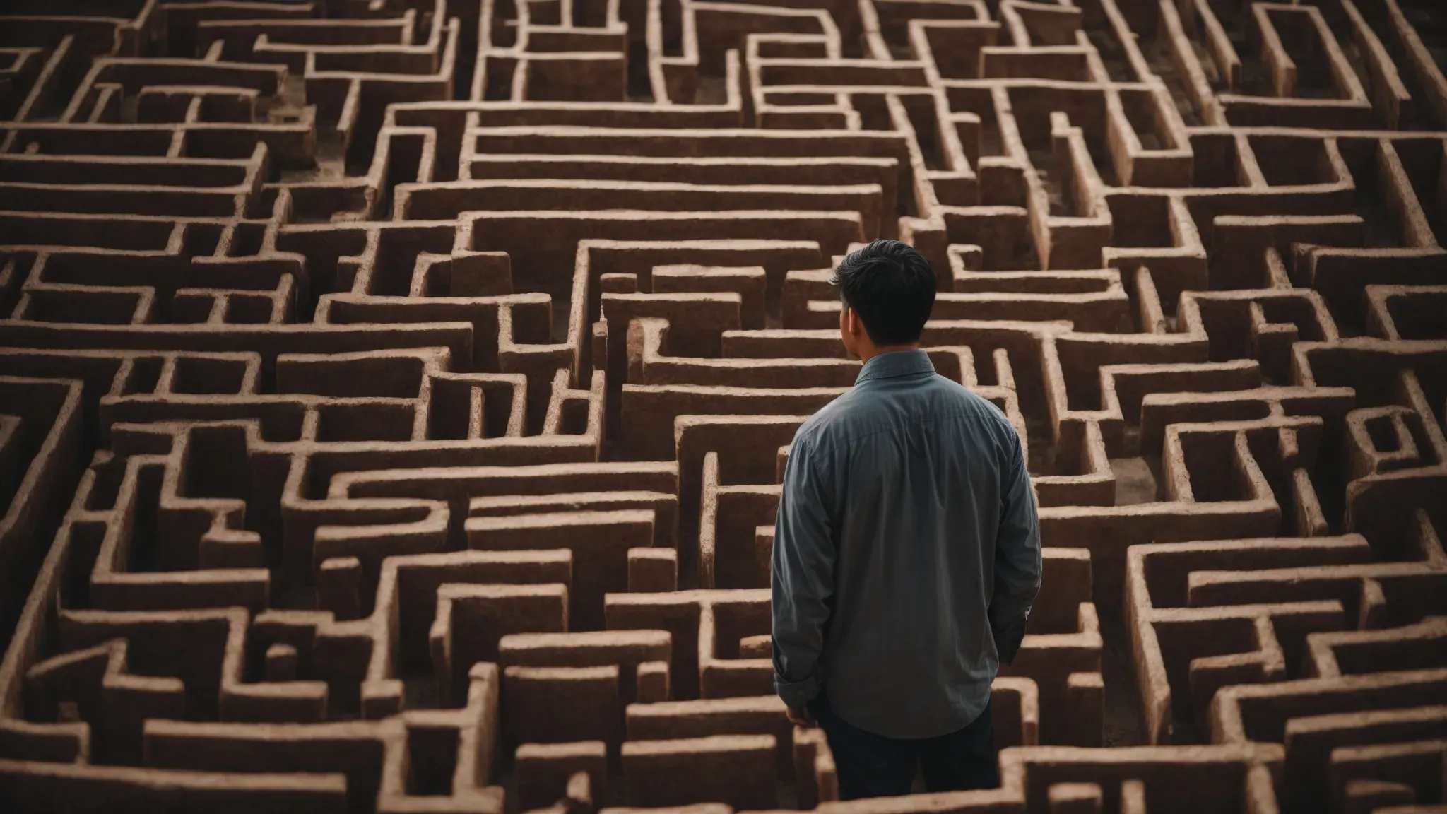 a person staring at a complex maze on a computer screen, symbolizing the intricate process of navigating unemployment claims.