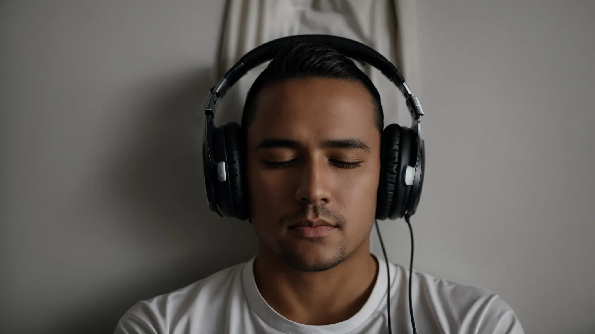 a director sits immersed in headphones, eyes closed, envisioning scenes as the music guides their imagination.