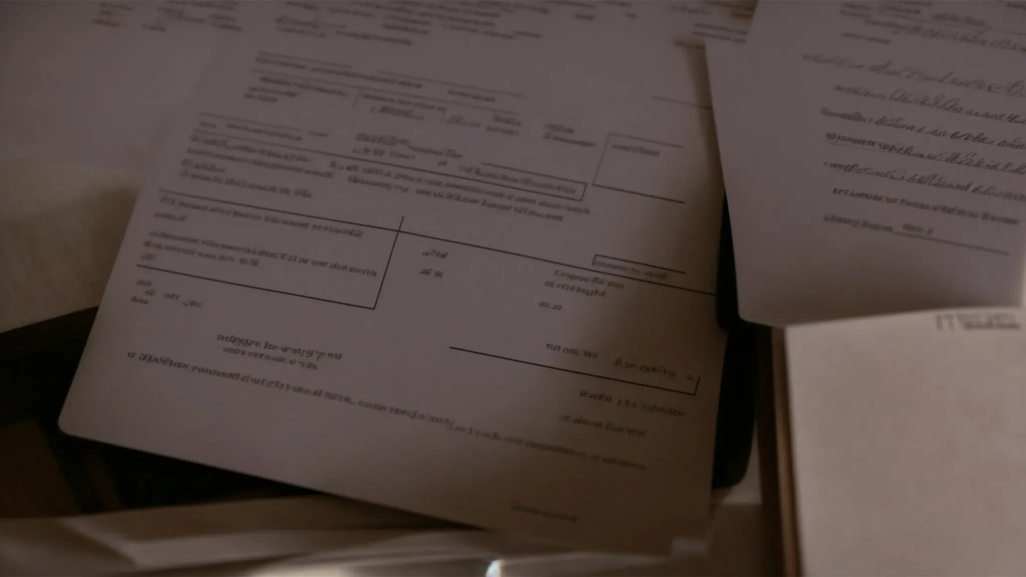 a clapperboard rests on a table surrounded by scattered script pages and a digital tablet displaying a form.