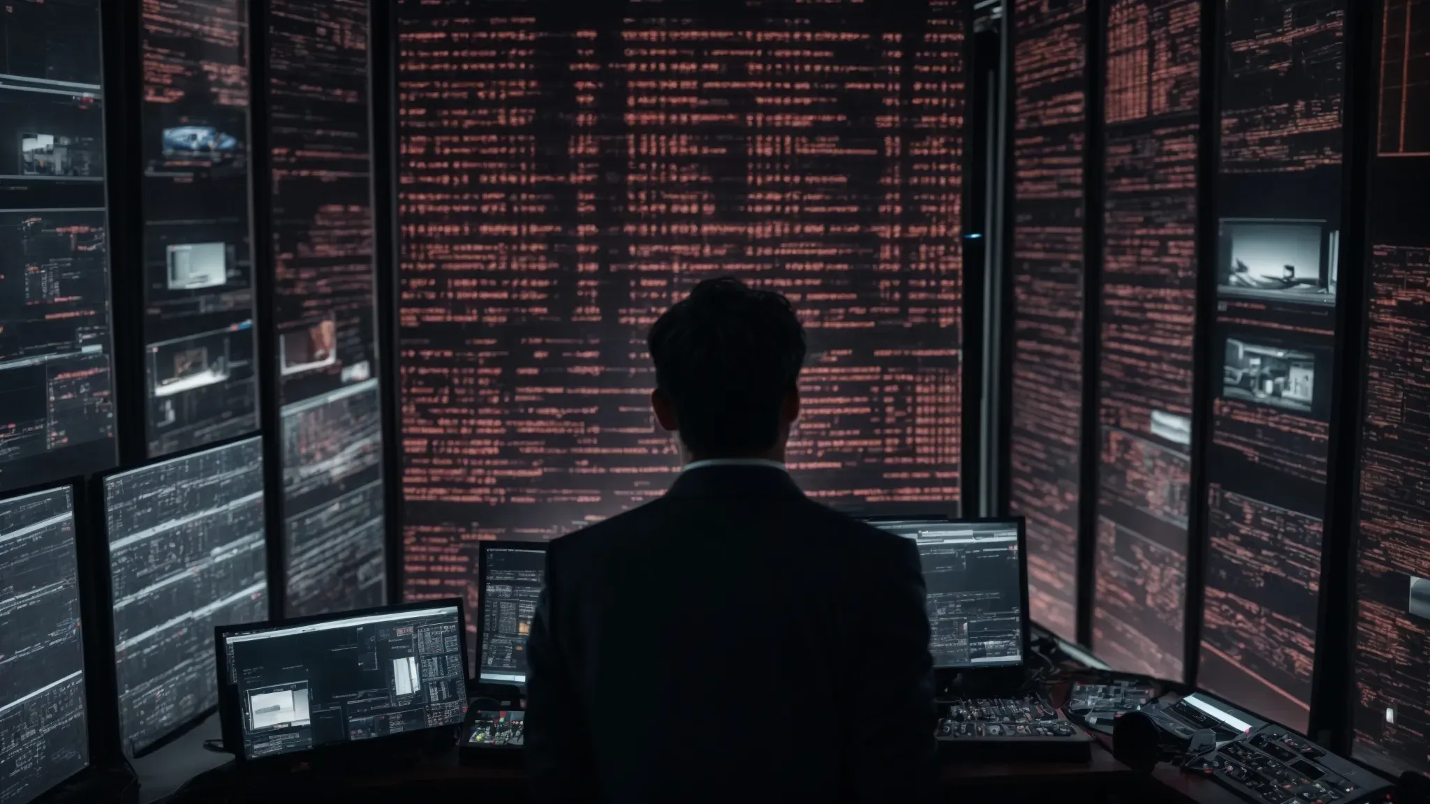 a director surveys a modern film set brimming with screens displaying advanced software, symbolizing ai's integration in filmmaking.