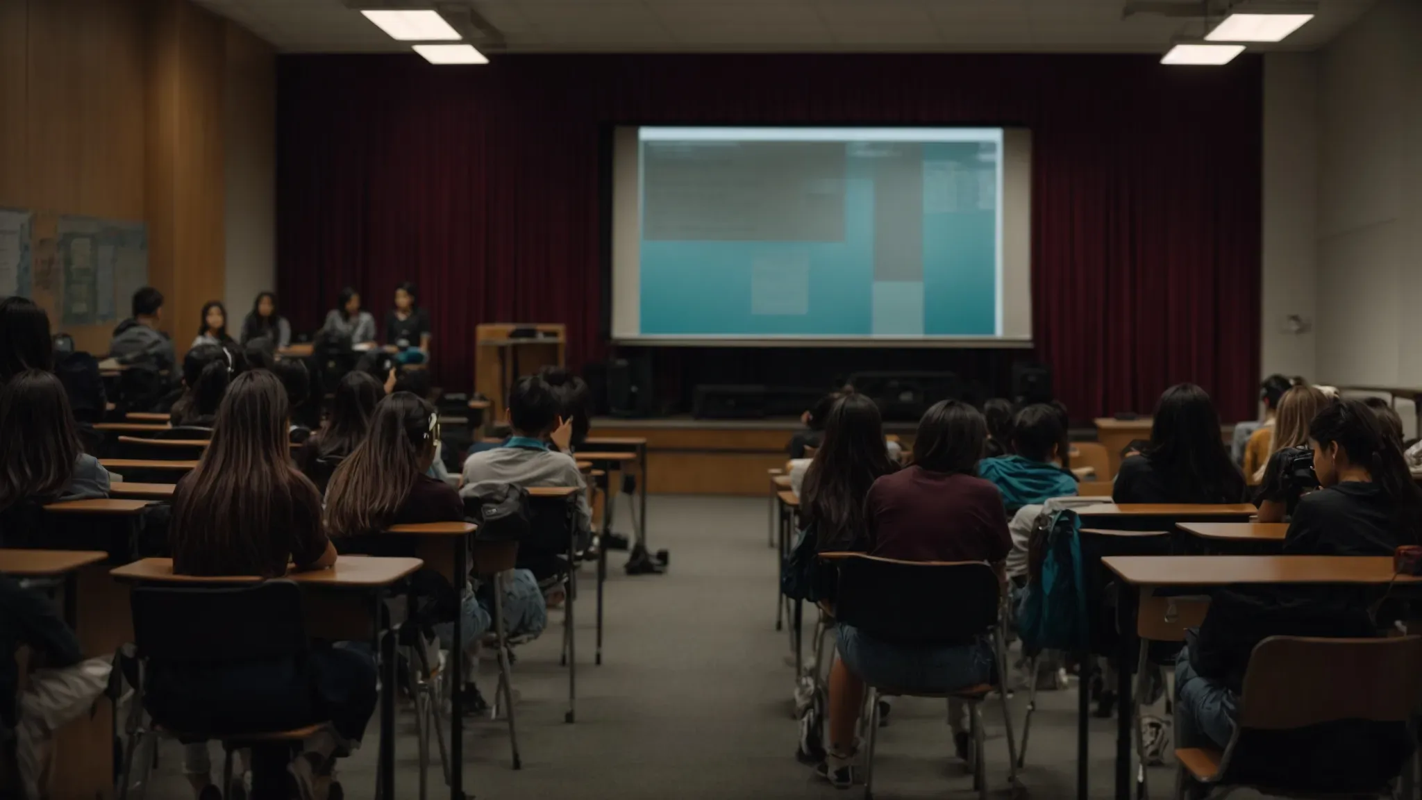 a vibrant classroom filled with students engaged in a film studies lecture.