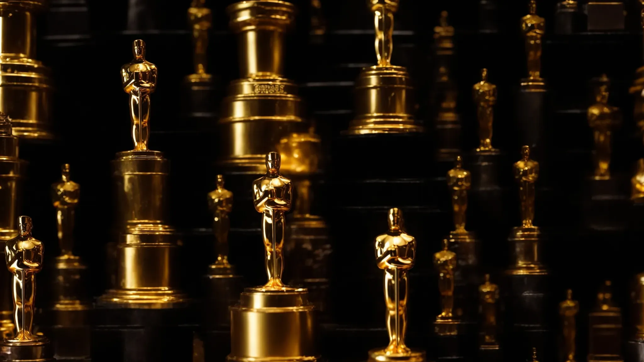 a golden oscar statuette illuminated by a spotlight against a dark background, symbolizing cinematic excellence.