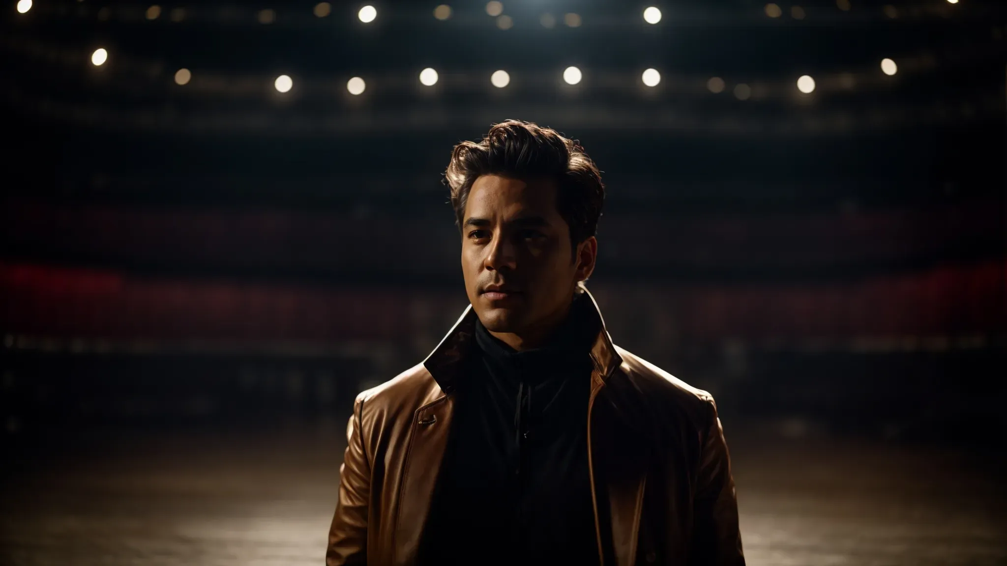 an actor stands center stage under a single spotlight, exuding confidence and intention, embodying the culmination of their artistic journey.