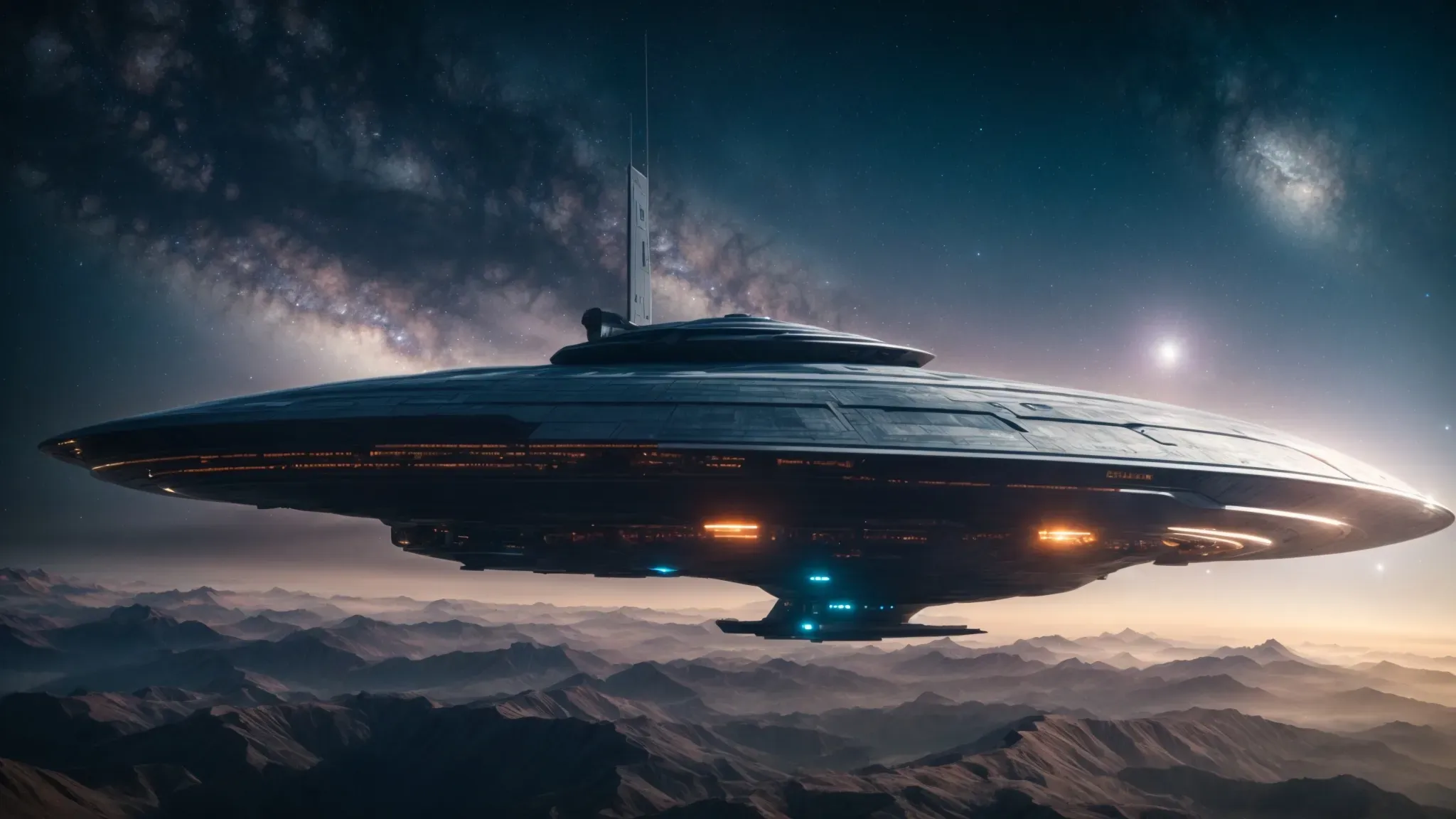 a futuristic spaceship soars across a star-studded galaxy backdrop, underscored by an epic sense of adventure and discovery.