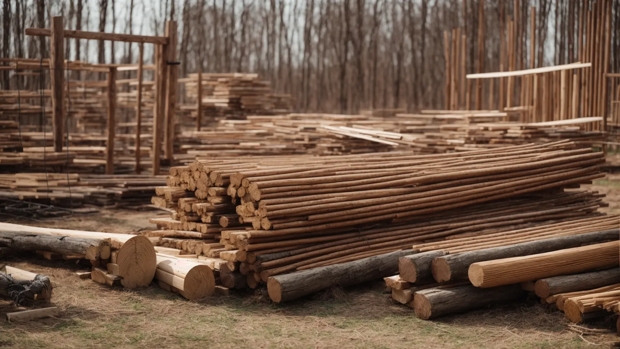 piles of wood planks, wire mesh rolls, and tools lay ready for assembling an aviary.