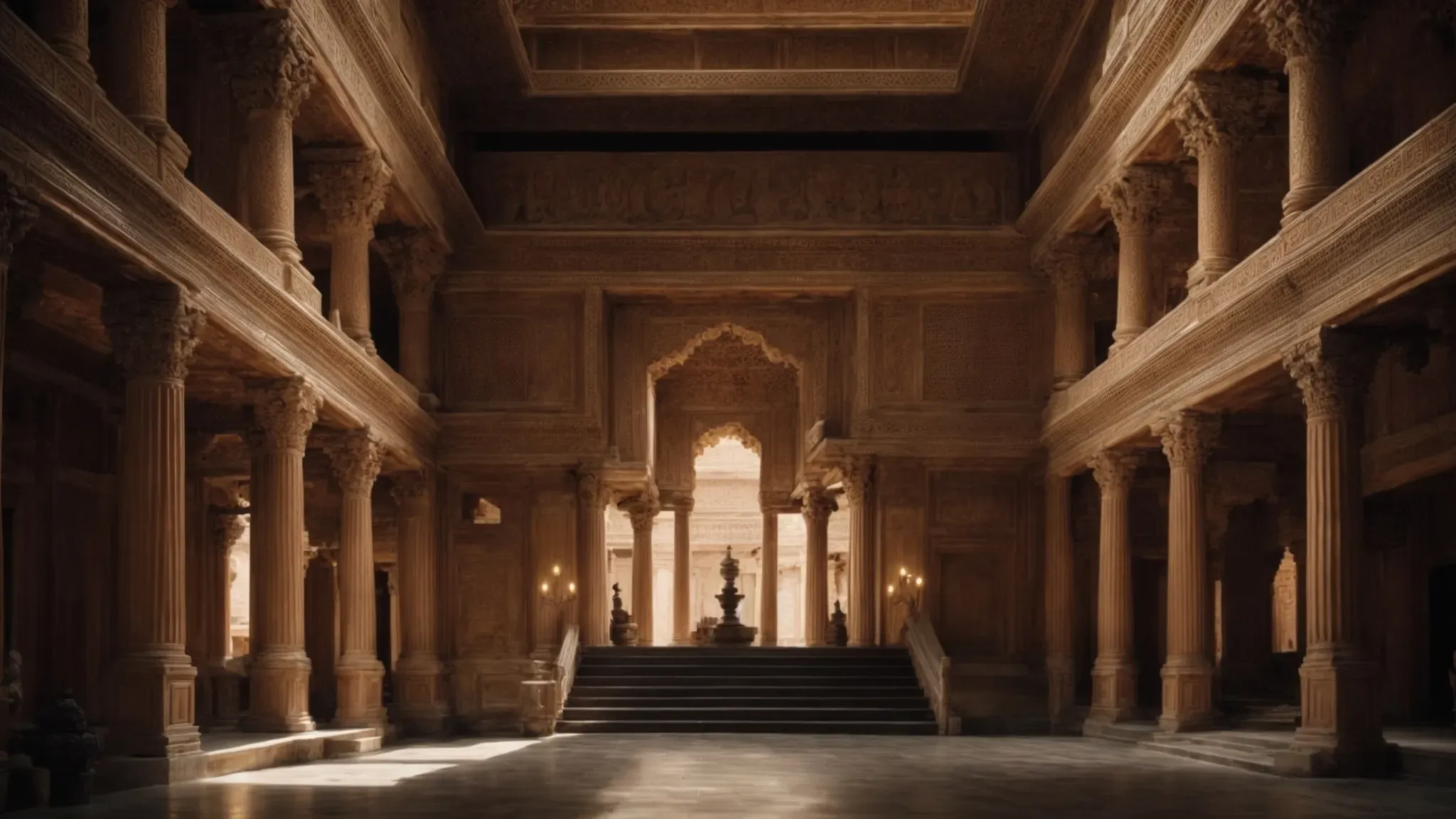 a grand, meticulously detailed set of an ancient palace, sprawling with opulence.