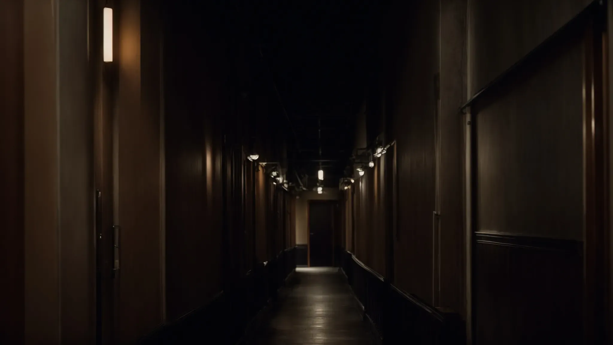 a dimly lit corridor stretches ahead, its silence promising unheard horrors lurking within the shadows.