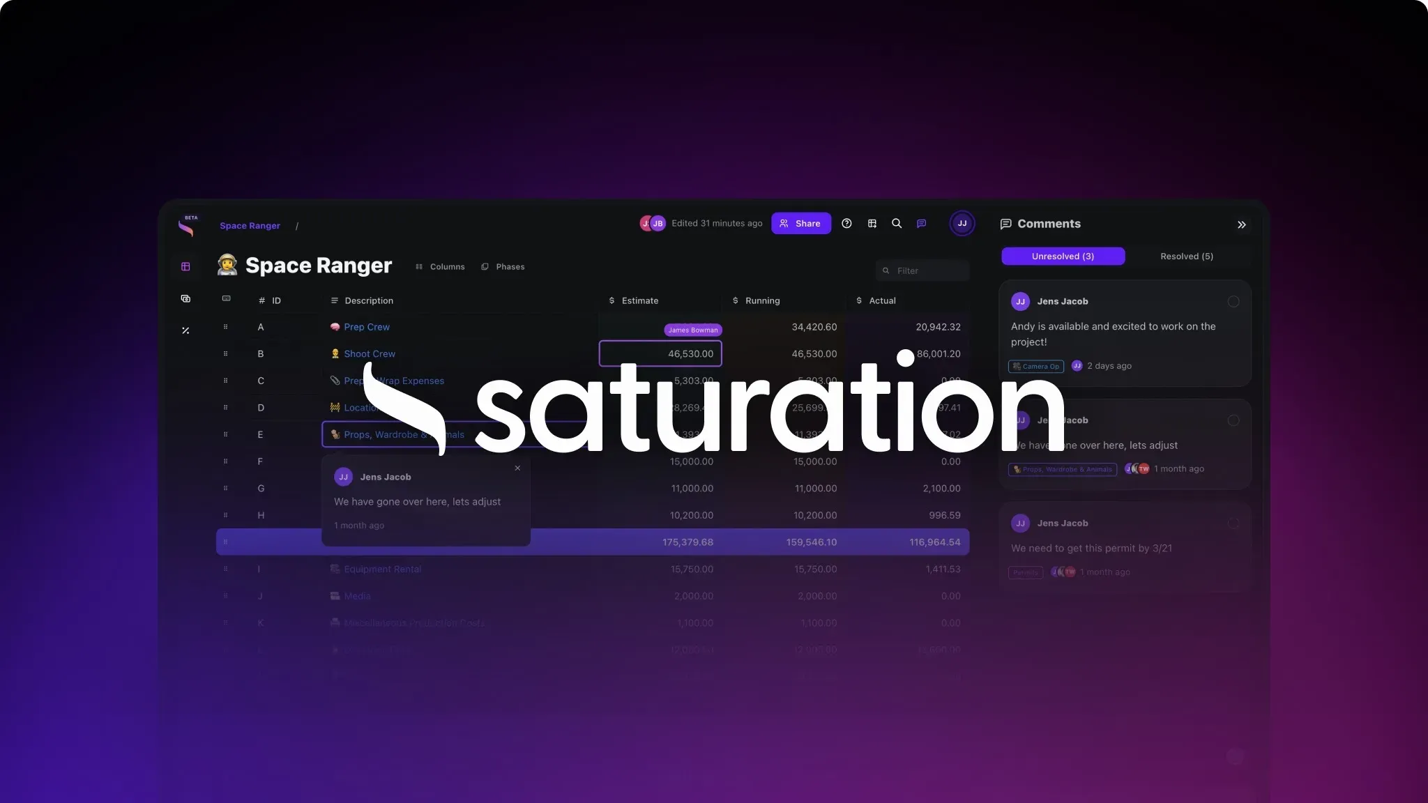 Saturation Film Commercial Movie Budgeting Tool