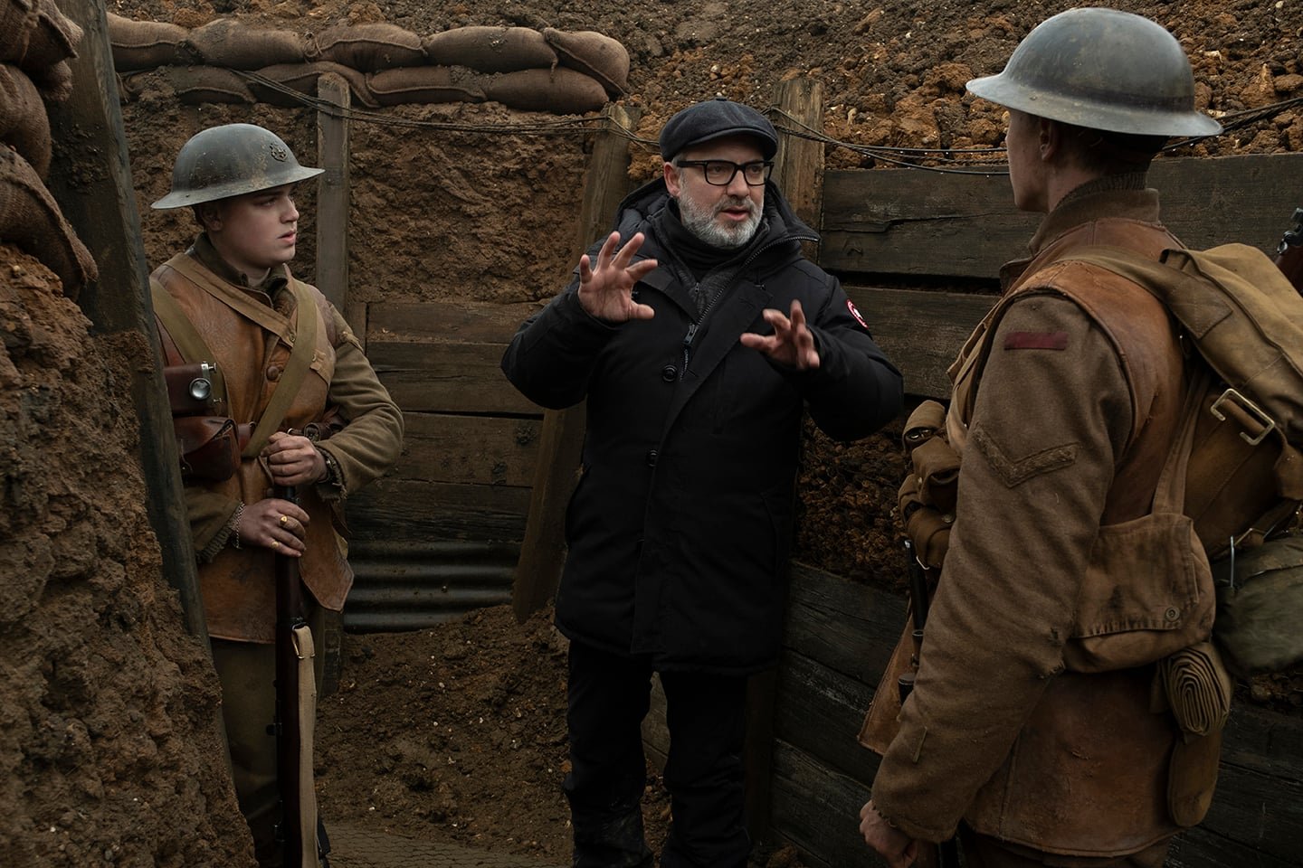 Behind the scenes on 1917 United Kingdom Mendes Directing filming in United Kingdom