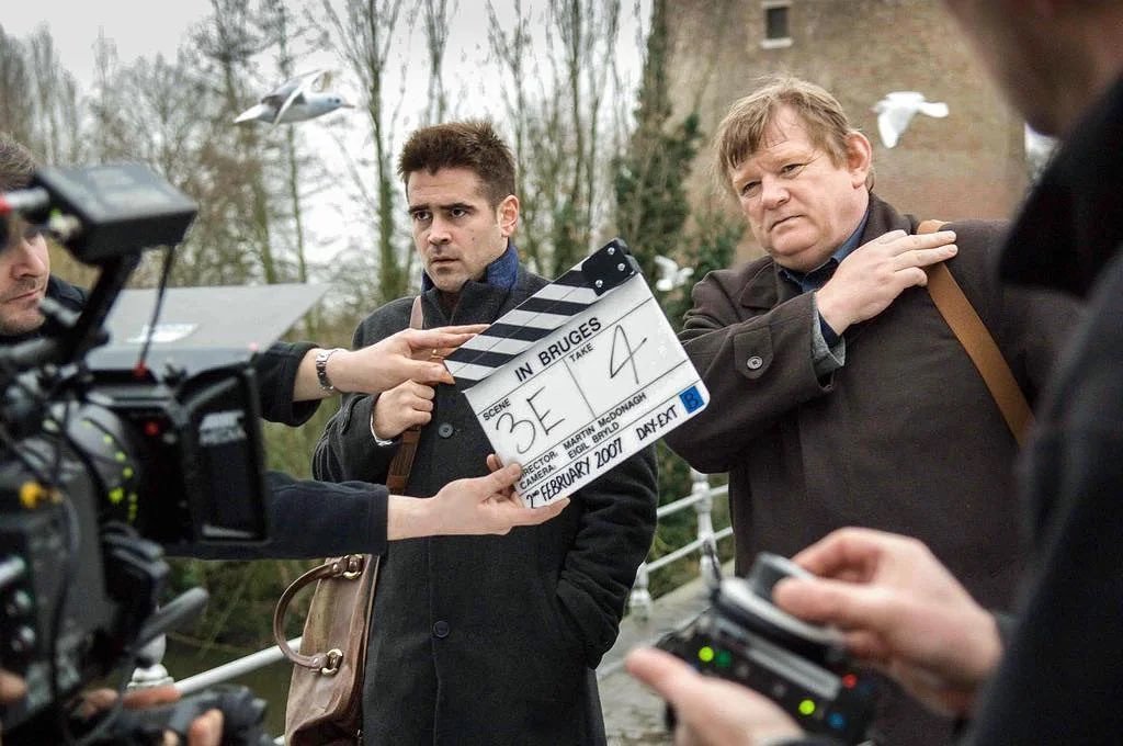Behind the scenes on Bruges 2008 Colin Ferrell Brendan Gleeson filming in Belgium