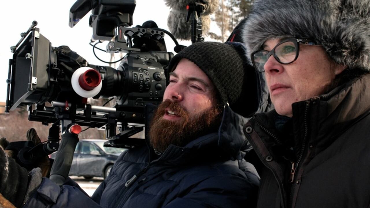 Behind the scenes on Francophone Actress Denise Bouchard Director Gilles filming in New Brunswick