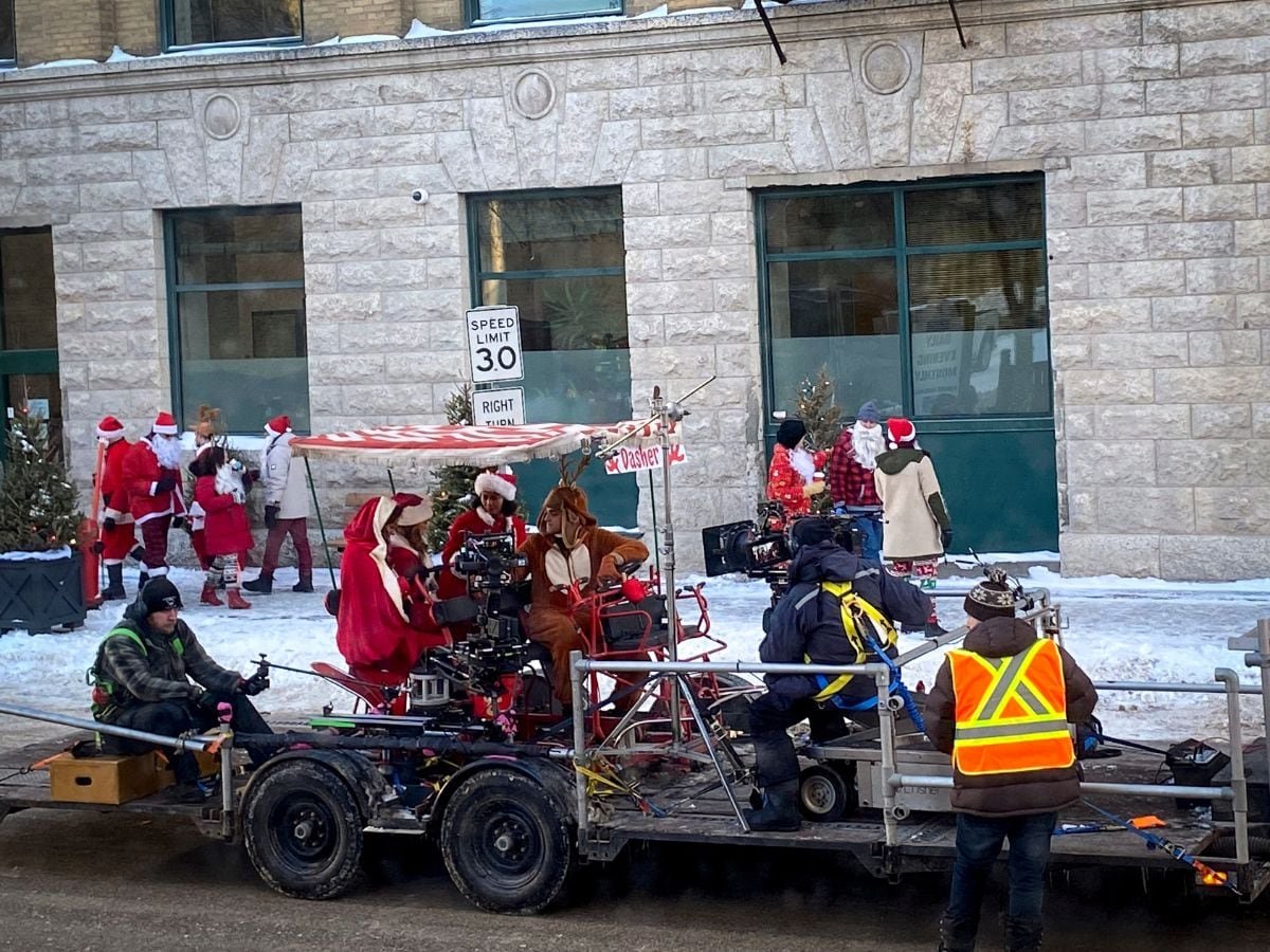 Behind the scenes on Holiday Film Santa Parade Filming Winnipeg filming in Manitoba