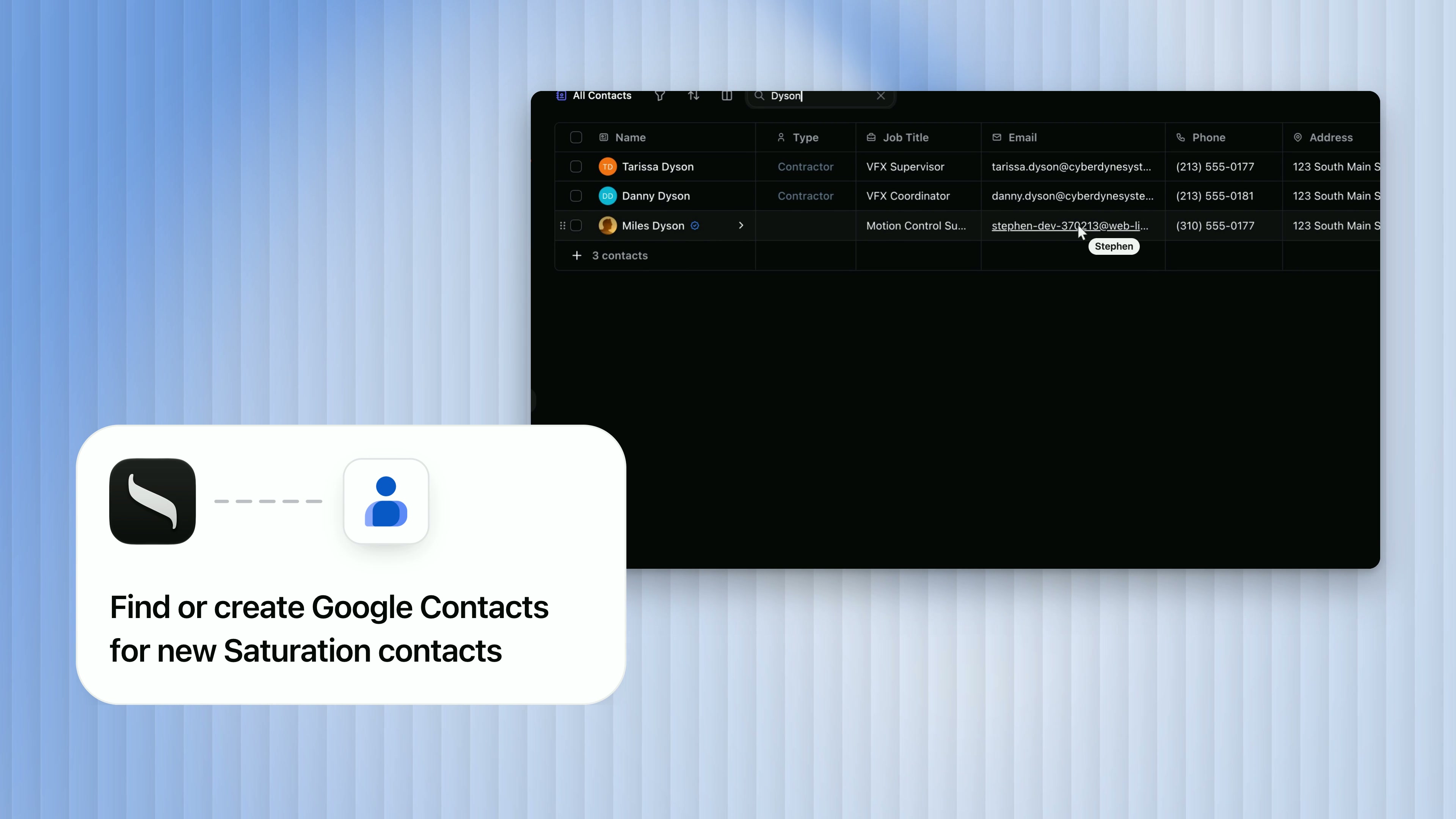 Saturation Zapier integration creating Google Contacts for new Saturation contacts