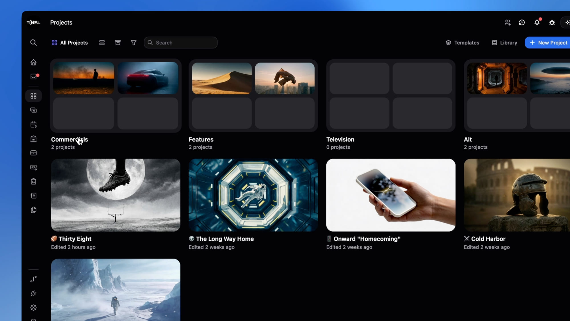 The Saturation Projects view, with a workspace organized into folders